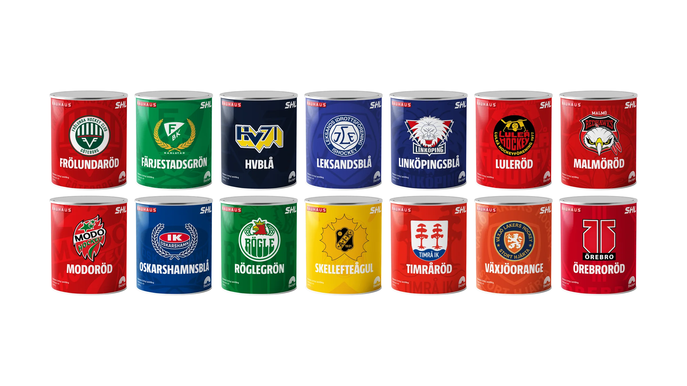 Bauhaus målarfärg i alla 14 SHL-lagens färger